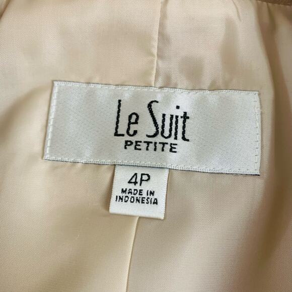 Le Suit Size 4P 2-Piece Skirt Suit w/ Blazer Jacket Champagne Beige Satin Forma - Picture 5 of 6